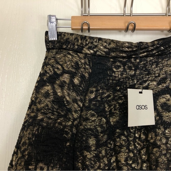 NWT ASOS Leopard Print Black and Gold Shiny Skirt Women’s Size 2 - Picture 6 of 10